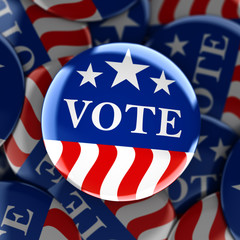 Vote buttons in red, white, and blue with stars - 3d rendering