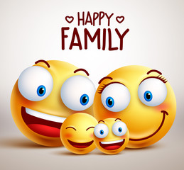 Happy family smiley face vector characters with father, mother and children bonding together while smiling. Vector illustration.
