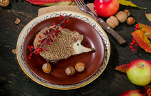 Autumn Table Setting With Fruits And Nuts.