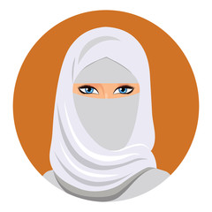 Wall Mural - Arabic muslim woman in white niqab Isolated on a white background