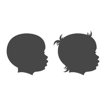 Baby Boy And Baby Girl Face Profile Isolated Vector Set On The White Background