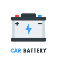 Poster - car battery icon in flat style on white, vector illustration