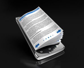 Poster - Touchscreen smartphone and business books. Image with clipping path.
