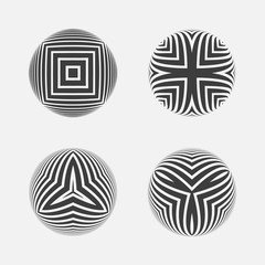 Poster - set of striped halftone spheres.
