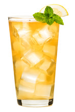 Ice Tea Bourbon Whiskey And Lemonade With Lemon And Mint Garnish Isolated On White Background