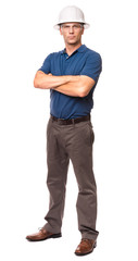 Wall Mural - Engineer Architect in blue polo shirt with Arms Crossed isolated on white background