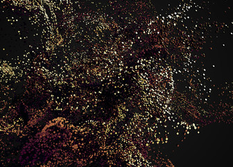 Poster - Abstract 3d rendering of chaotic particles. Flying cubes in empty space. Dynamic shape. Futuristic background. Poster design.