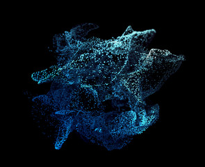 Poster - abstract 3d rendering of chaotic particles. flying cubes in empty space. dynamic shape. futuristic b
