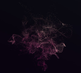 Poster - Abstract 3d rendering of chaotic particles. Flying cubes in empty space. Dynamic shape. Futuristic background. Poster design.