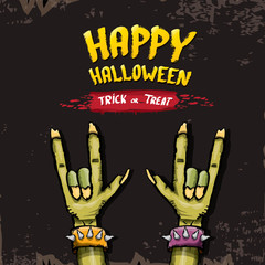 Wall Mural - Happy halloween vector card with zombie hand.