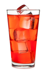 Wall Mural - Red fruit punch cranberry juice in pint glass with ice isolated on white background