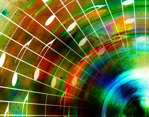 Poster - music notes in space with stars. abstract color background. Music concept.