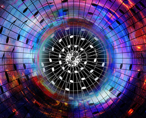Poster - music notes in space with stars. abstract color background. Music concept.