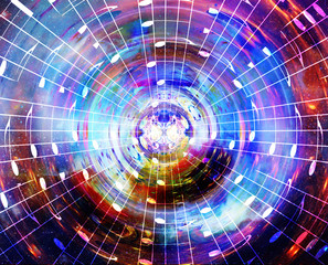 Poster - music notes in space with stars. abstract color background. Music concept.