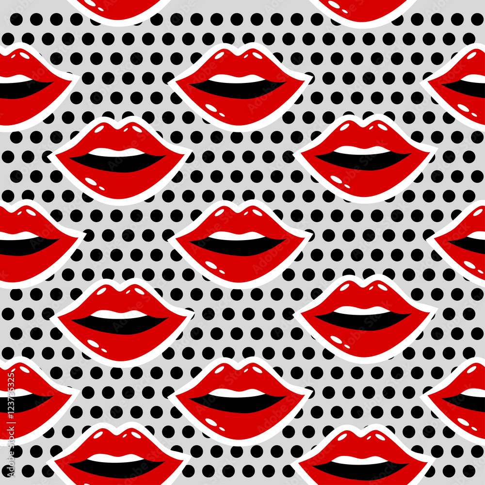 Cosmetics and makeup seamless pattern. Closeup beautiful lips of woman ...