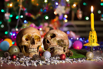 Still Life, two skull on new year night, Image blur style and se