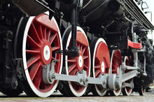 Red Wheels Of Old Black USSR Steam Locomotive