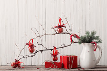 Christmas Decoration On Wooden Background