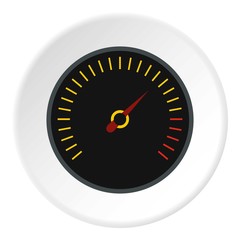 Speedometer with black background icon. Flat illustration of speedometer with black background vector icon for web