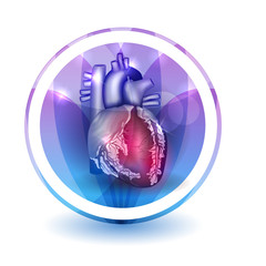 Sticker - Heart treatment sign, round shape colorful overlay flower petals at the background