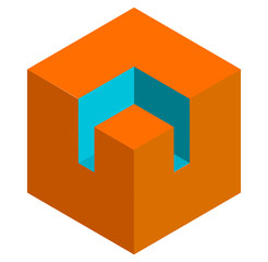 Fototapete - Isometric 3d duotone conceptual cube icon. Geometric cube for st