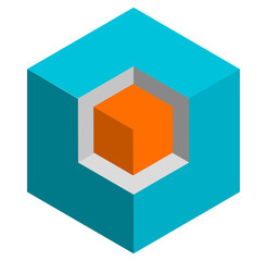 Fototapete - Isometric 3d duotone conceptual cube icon. Geometric cube for st