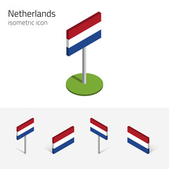 holland flag (kingdom of the netherlands), vector set of isometric flat icons, 3d style, different v
