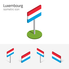 Luxembourgish flag (Grand Duchy of Luxembourg), vector set of isometric flat icons, 3D style, different views. Editable design elements for banner, website, presentation, infographic, poster, map