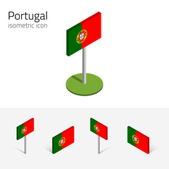 portugal flag (portuguese republic), vector set of isometric flat icons, 3d style, different views. 