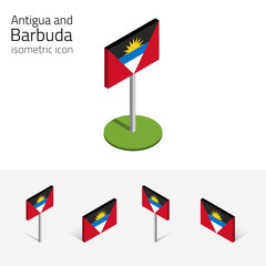 flag of antigua and barbuda, vector set of isometric flat icons, 3d style, different views. 100% edi