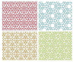 Poster - Set of modern seamless mesh line pattern on white