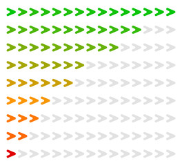 Arrow level indicator with 9 steps from red to green