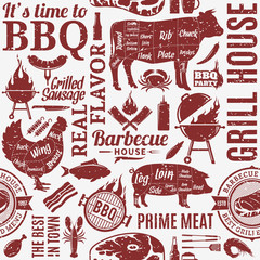 Wall Mural - Retro styled typographic vector barbecue seamless pattern