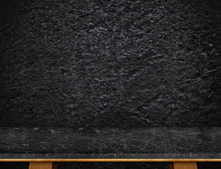 Aufkleber - Empty black marble table top with blurred black rough stone wall