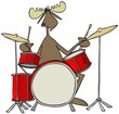 Illustration of a bull moose playing a drum set.