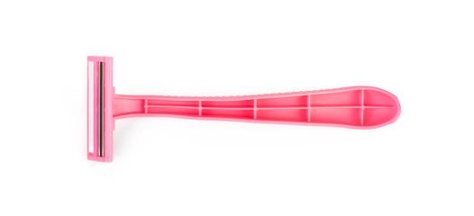 Wall Mural - Pink disposable razor. On white, isolated background. Top view. Flat lay.