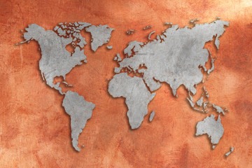 Grunge copper tinned 3D World map