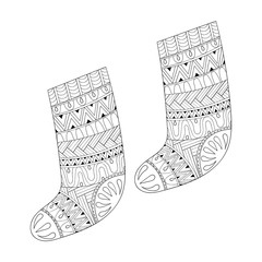 Wall Mural - Winter knitted ethnic Sock for gift from Santa  in zentangle sty