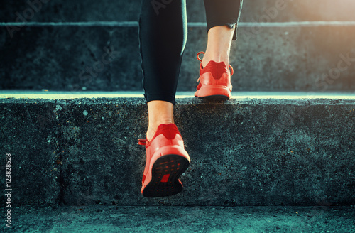 Close up shot of runner's shoes