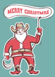 Santa Claus in cowboy boots  twirling a lasso with text