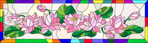Dekoracja na wymiar  ilustracja-w-stylu-witrazu-z-kwiatami-pakami-i-liscmi-lotosu