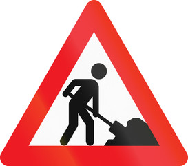 Wall Mural - Warning road sign used in Denmark - Road works