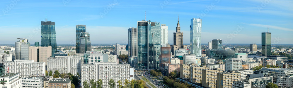 Warszawa, panorama miasta - obrazy, fototapety, plakaty 