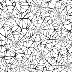 Vector seamless texture with black spider web on a white background.