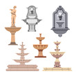 Vector set of different fountains. Design elements and icons