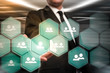 © YB - Hand carrying businessman icon network - HR,HRM,MLM, teamwork and leadership concept