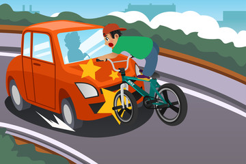 Wall Mural - Kid Riding a Bicycle in an Accident with a Car