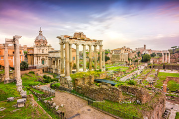 Wall Mural - sundown at roman forum in rome, italy