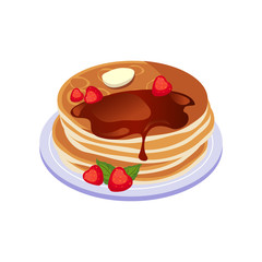 Sticker - Pancakes With Chocolate Sauce Breakfast Food Element Isolated Icon