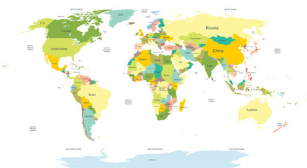 Wall Mural - political world map